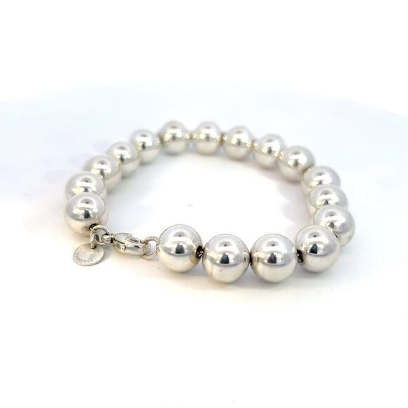 Tiffany & Co Estate 10 mm Ball Bracelet Size 7.5" Sterling Silver TIF590 - Picture 4 of 5